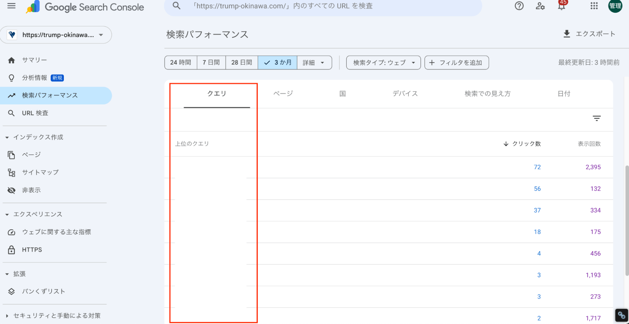 Search Consoleで検索クエリの確認方法